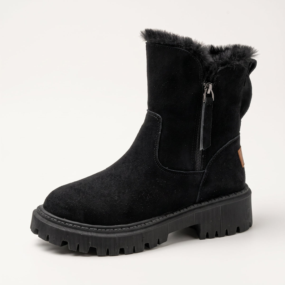 Margaret – Women’s Faux Fur Lined Zip-Up Ankle Boots - Boots - Black - Sarvento