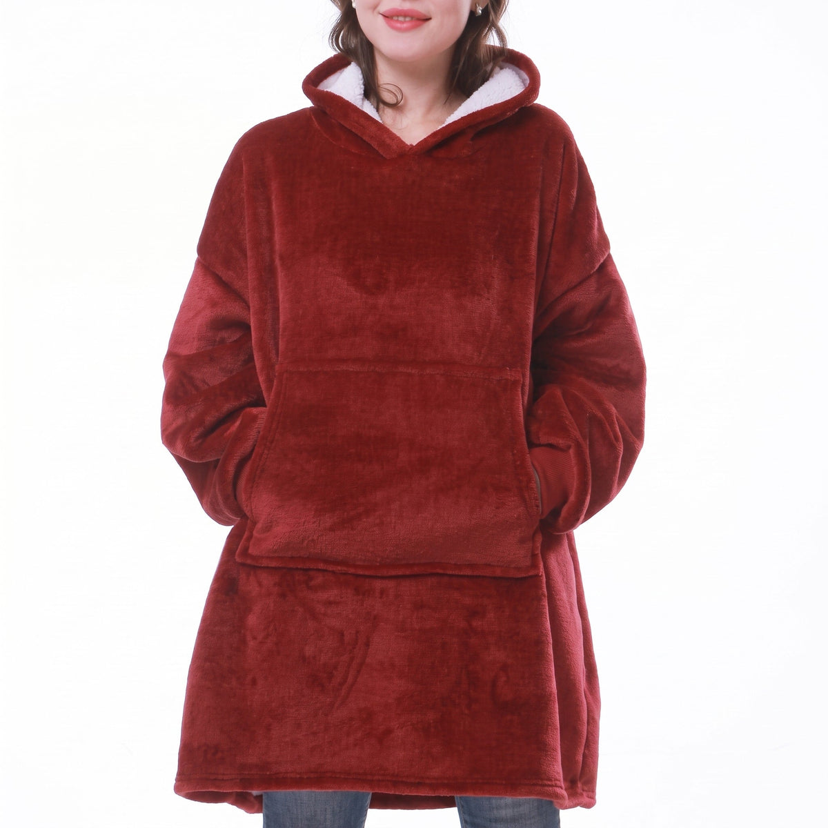Megan - Women's Oversized Hooded Blanket Sweatshirt with Front Pocket - Blanket & Sleep Sacks - Red - Sarvento