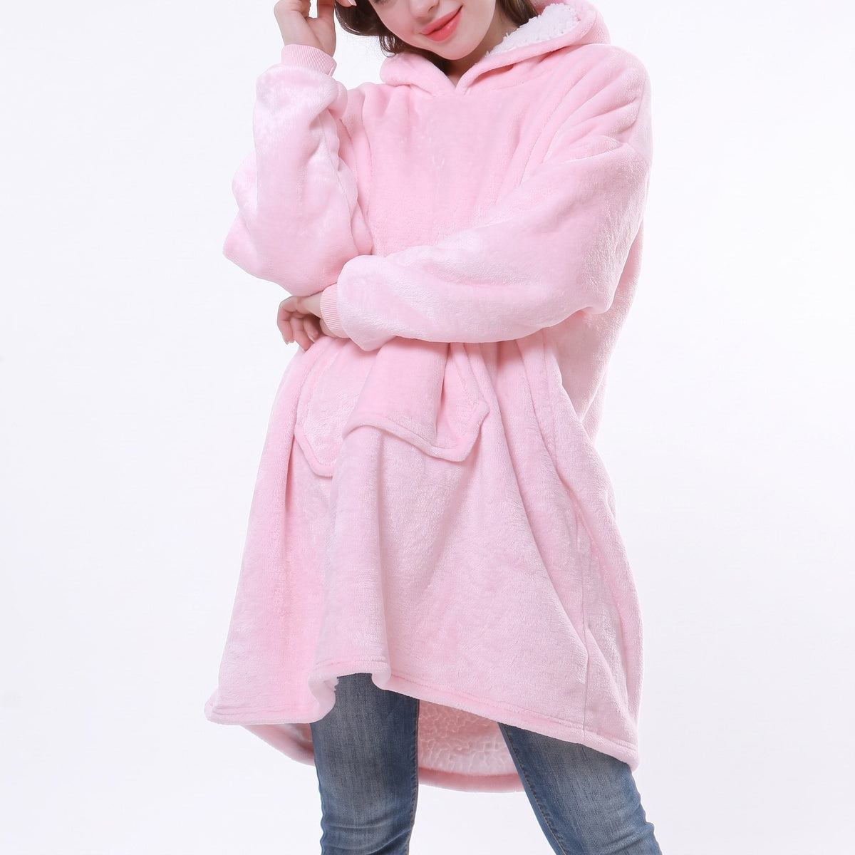 Megan - Women's Oversized Hooded Blanket Sweatshirt with Front Pocket - Blanket & Sleep Sacks - Pink - Sarvento