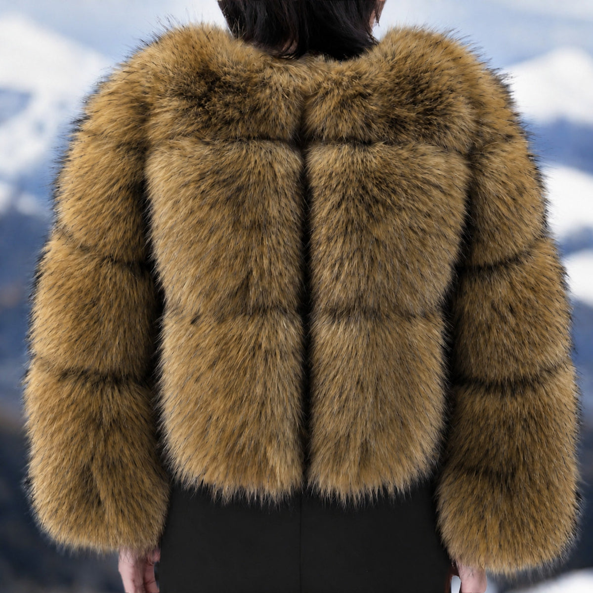 Melyssa - Women's Cropped Faux Fur Textured Jacket - Coats & Jackets - Brown - Parker&Brooks