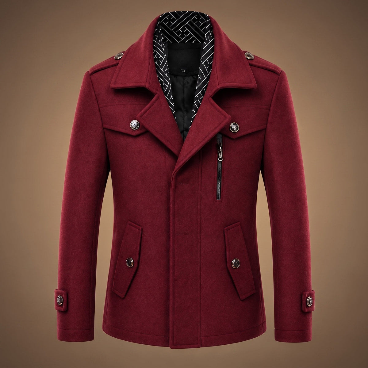 Miller - Men's Tailored Longline Overcoat with Multiple Pockets - Overcoats - Red - Parker&Brooks