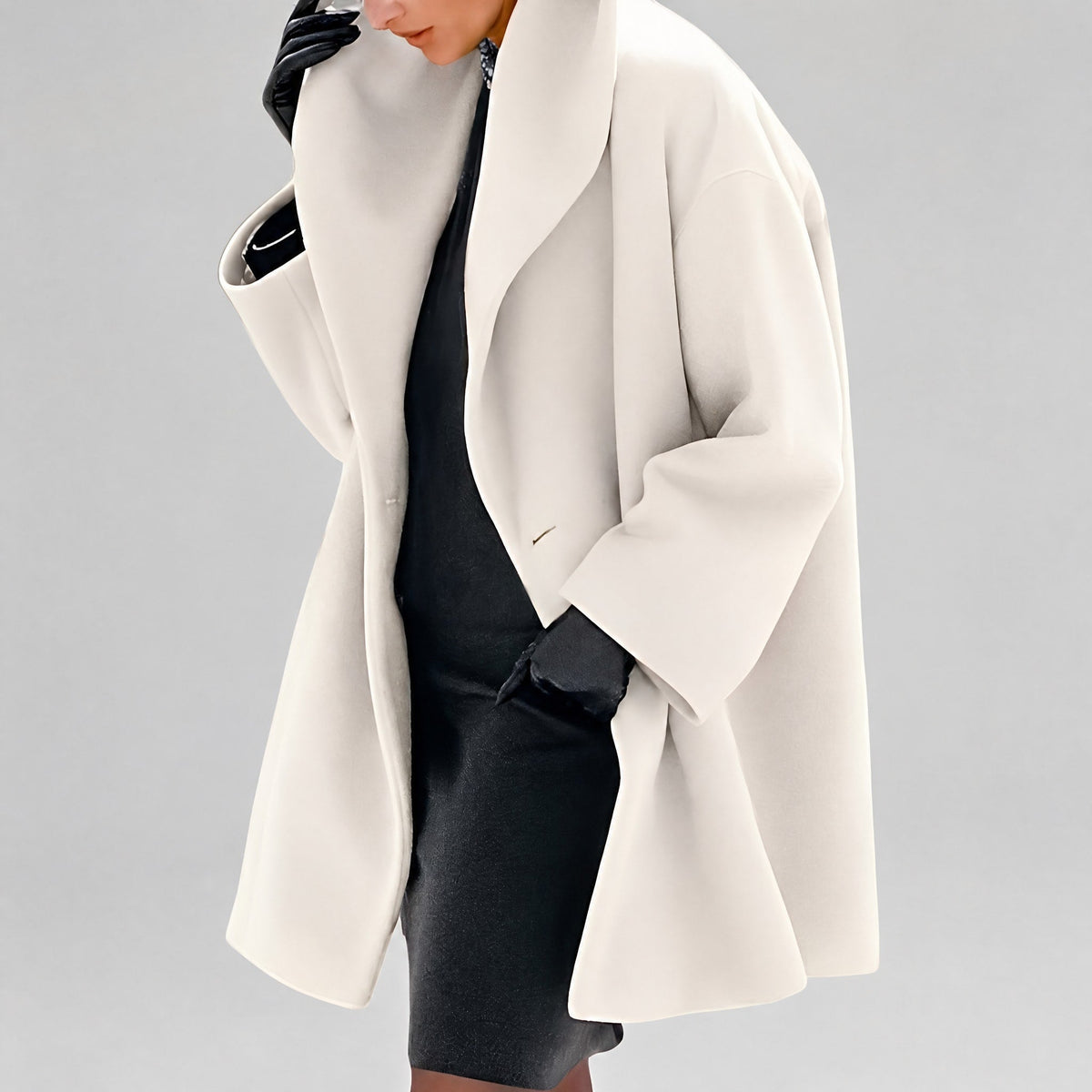 Natalia - Women's Oversized Shawl Collar Longline Coat with Wide Sleeves - Overcoats - White - Parker&Brooks
