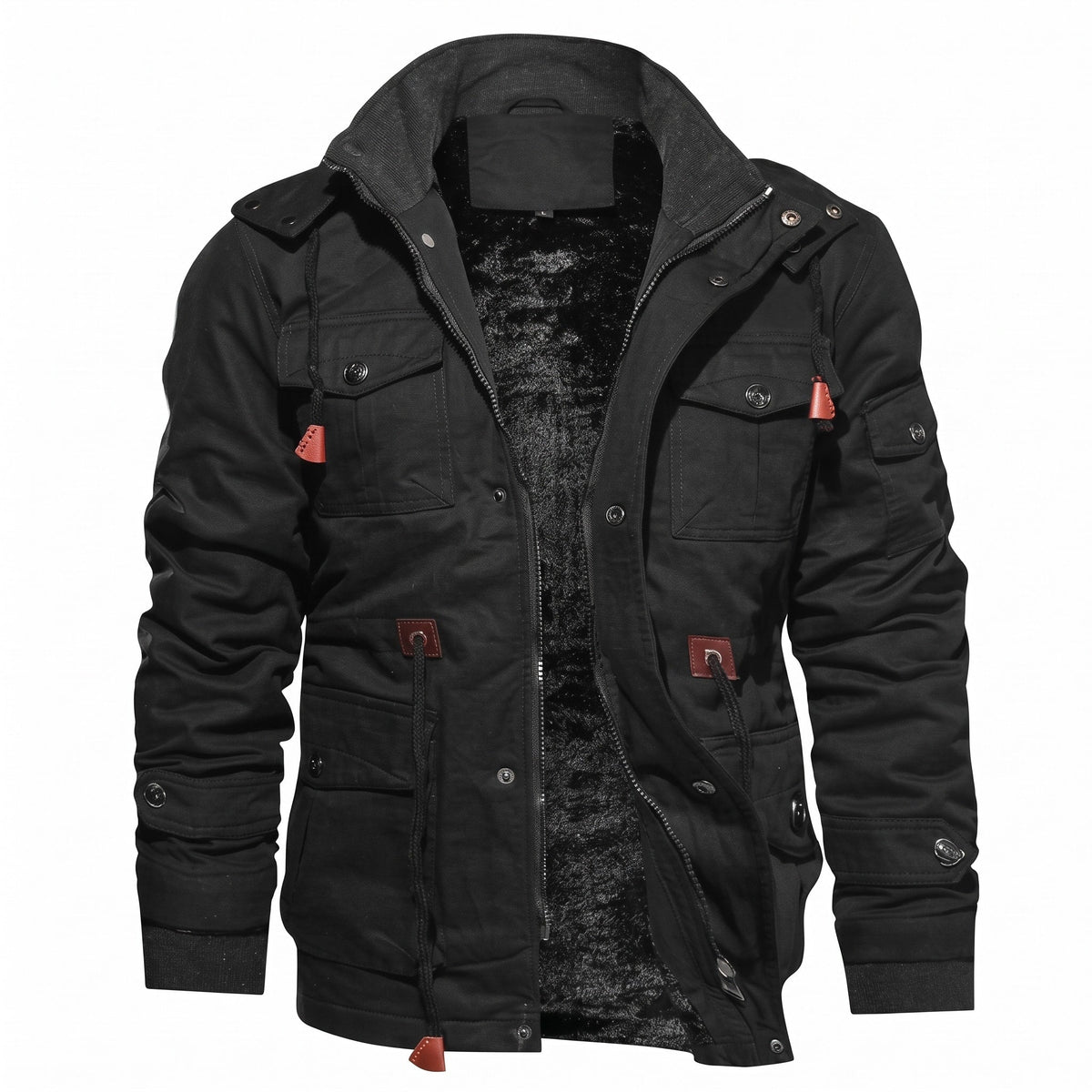 Noah - Men's Hooded Military Field Jacket with Cargo Pockets - Coats & Jackets - Black - Sarvento