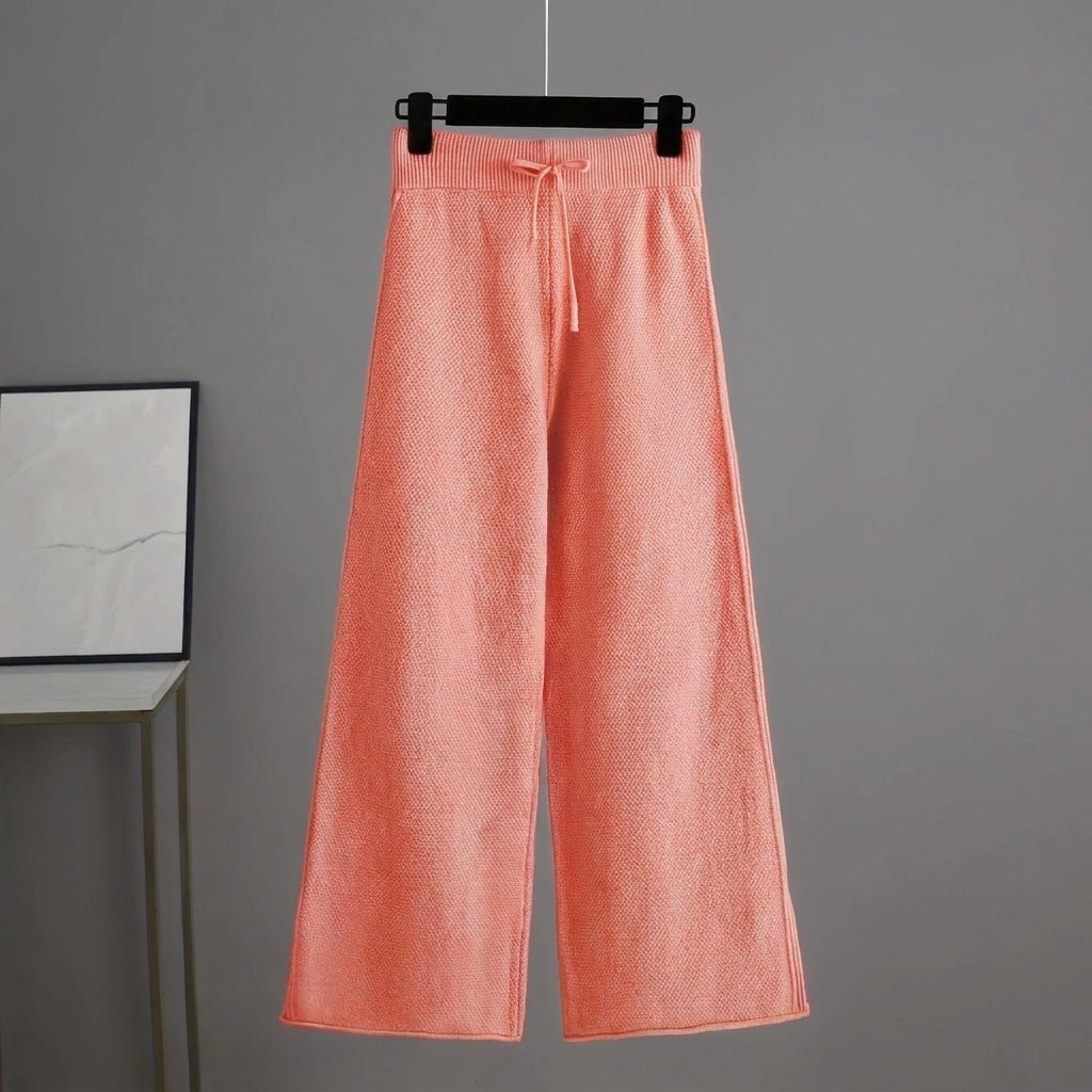 Nora - Women's Boxy Crew Neck Sweater and Wide-Leg Knit Pants Set - Loungewear Sets - Pink - Sarvento