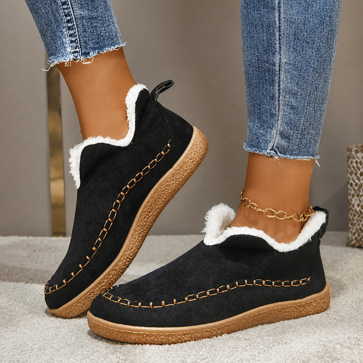Nora - Women's Orthopedic Slip-On Ankle Boots with Cozy Fleece Lining - Boots - Black - Sarvento