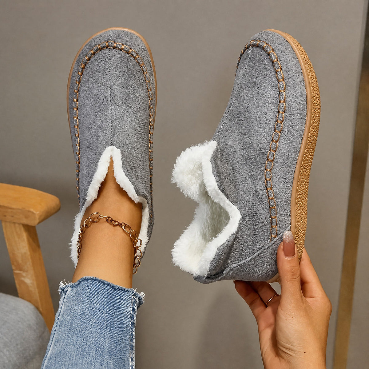 Nora - Women's Orthopedic Slip-On Ankle Boots with Cozy Fleece Lining - Boots - Gray - Sarvento
