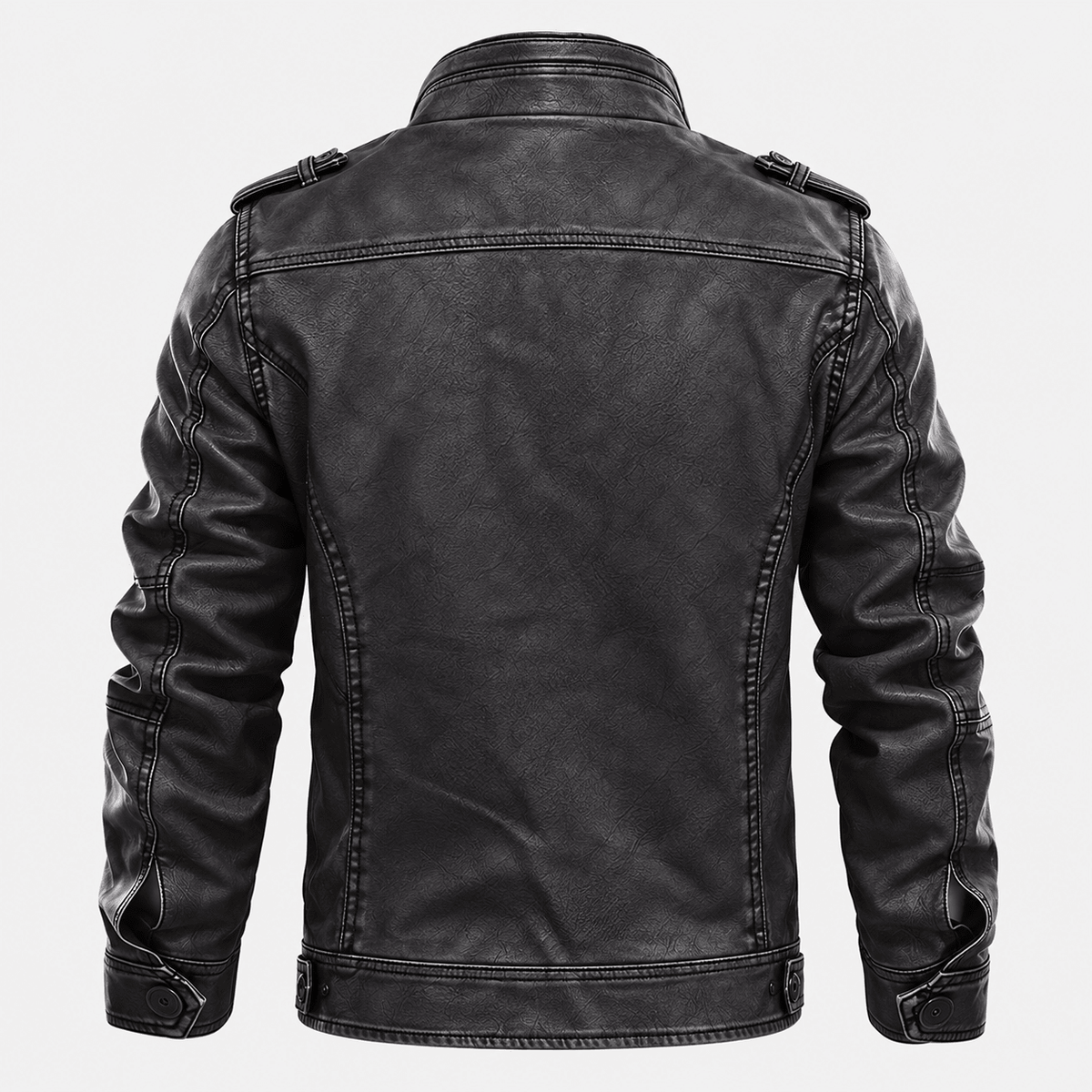 Oliver - Men's Biker Jacket with Stand Collar and Multi-Pocket Zip Detailing - Motorcycle Outerwear - Black - Sarvento