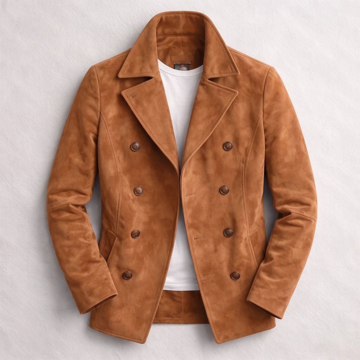 Oliver - Men's Double-Breasted Notch Lapel Jacket with Welt Pockets - Jackets - Brown - Sarvento