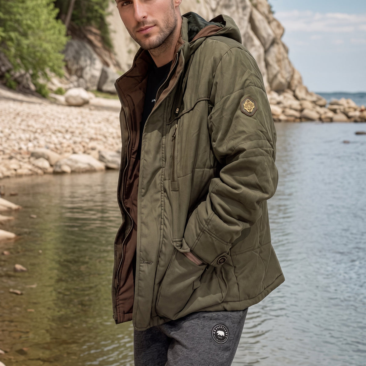 Oliver - Men's Hooded Faux Fur Lined Parka Jacket with Multi-Zip Pockets - Parka Jackets - Green - Sarvento