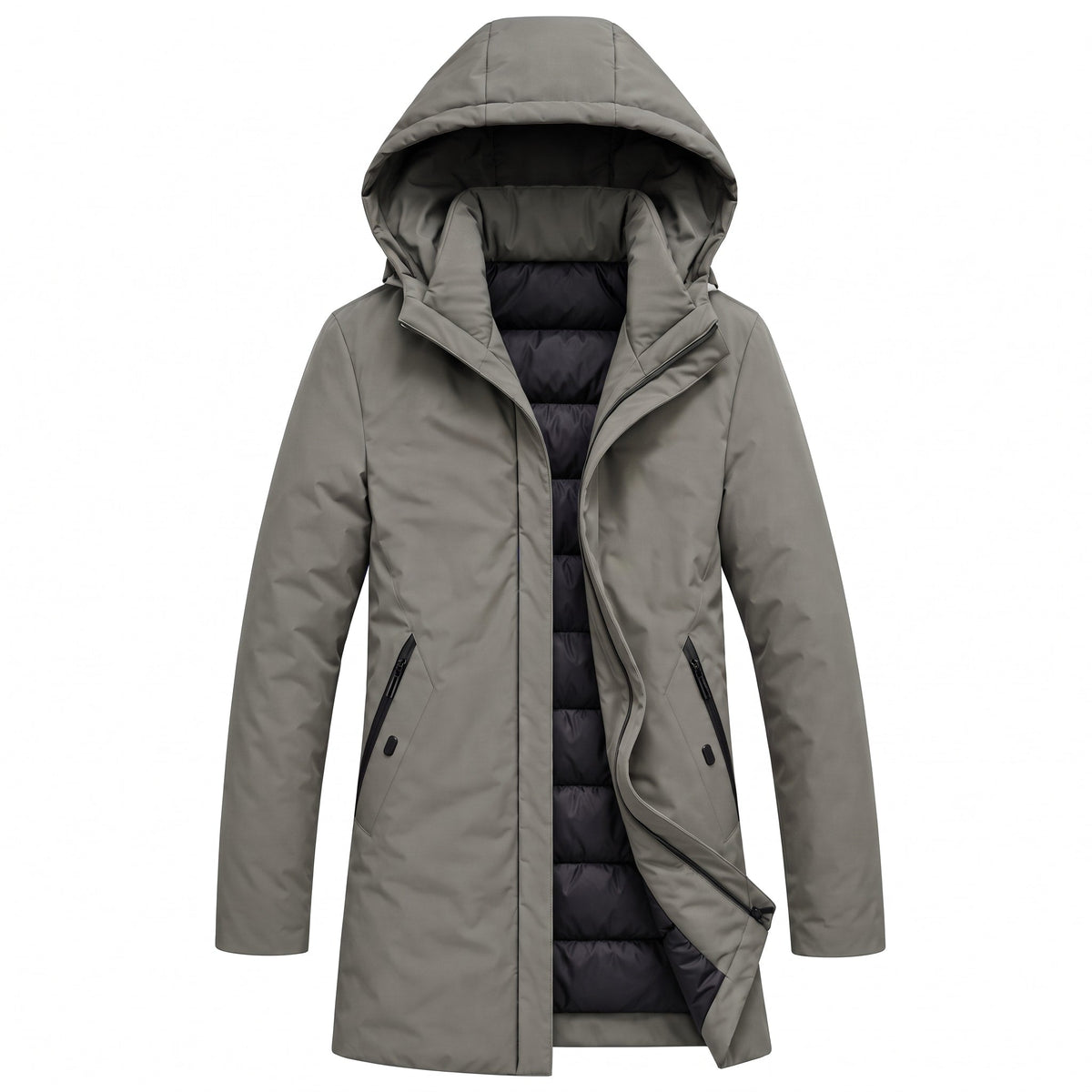 Oliver - Men's Hooded Longline Parka Jacket with Zip Pockets - Parkas - Green - Sarvento