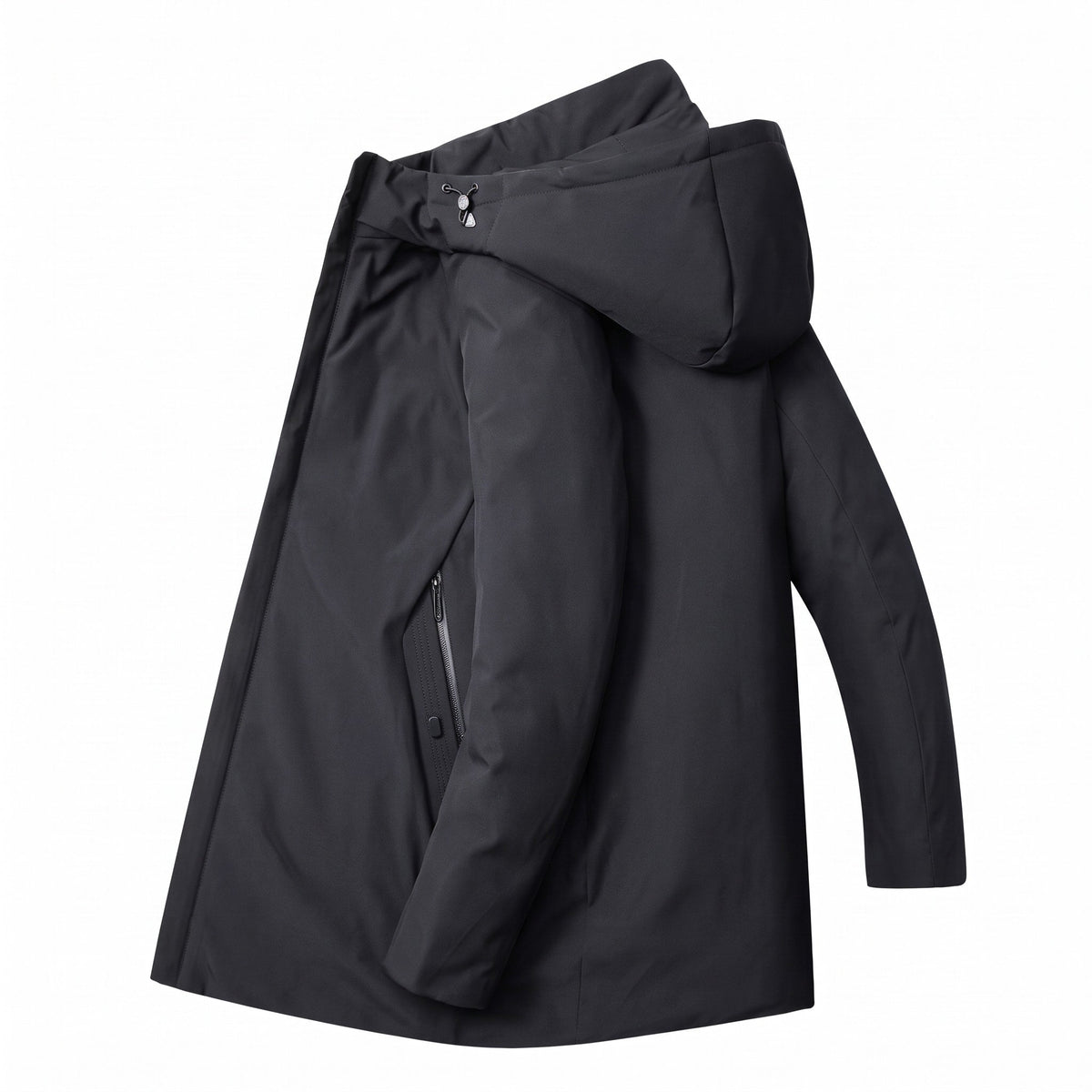 Oliver - Men's Hooded Longline Parka Jacket with Zip Pockets - Parkas - Black - Sarvento
