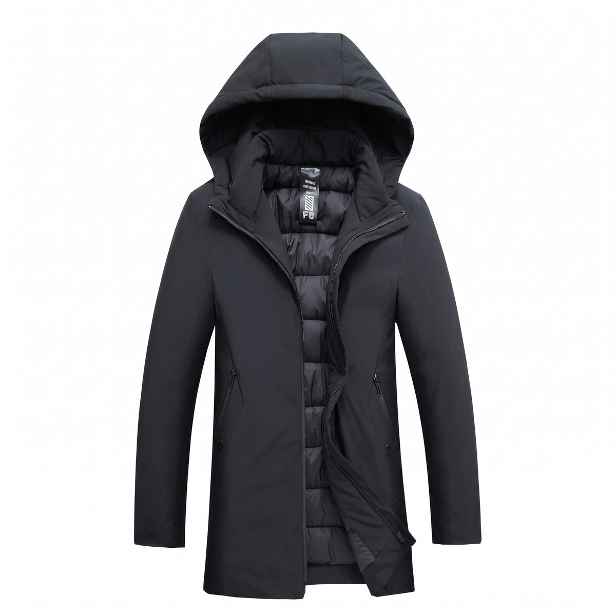 Oliver - Men's Hooded Longline Parka Jacket with Zip Pockets - Parkas - Black - Sarvento