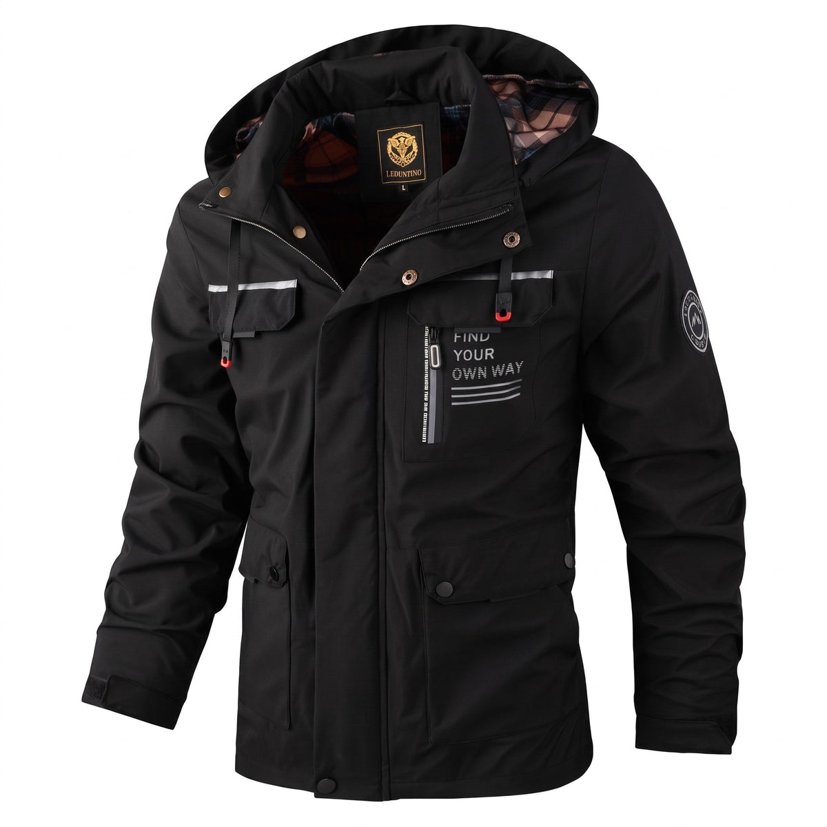 Oliver - Men's Hooded Multi-Pocket Jacket with Zip Closure - Coats & Jackets - Black - Parker&Brooks