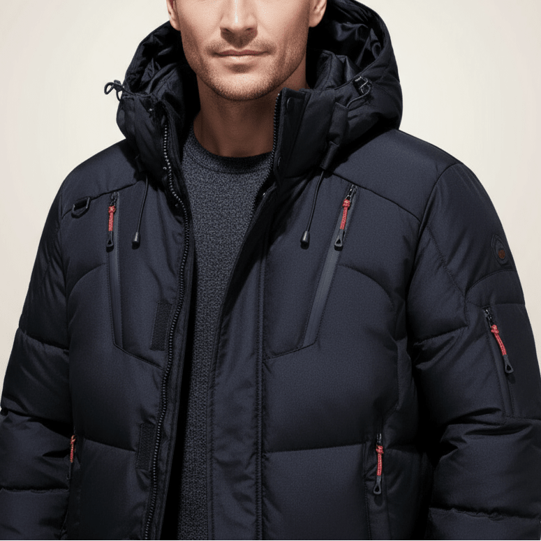 Oliver – Men’s Hooded Quilted Parka with Multiple Zip Pockets - Parka Jackets - Black - Sarvento