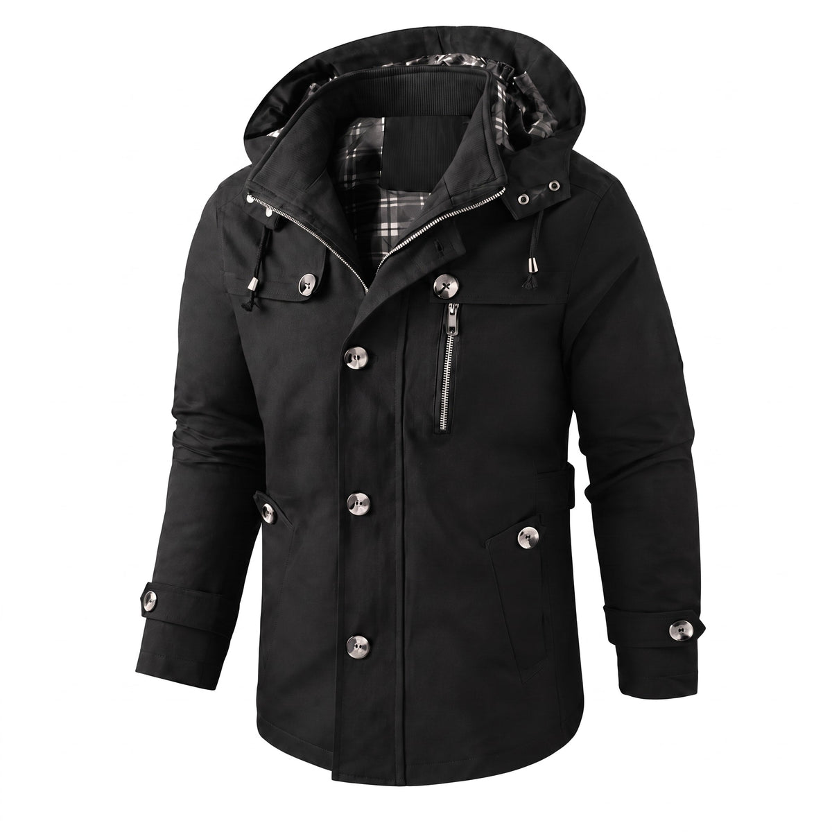 Oliver - Men's Hooded Zip-Up Jacket with Multiple Pockets - Coats & Jackets - Black - Sarvento
