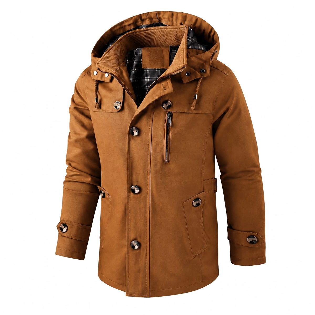 Oliver - Men's Hooded Zip-Up Jacket with Multiple Pockets - Coats & Jackets - Brown - Sarvento