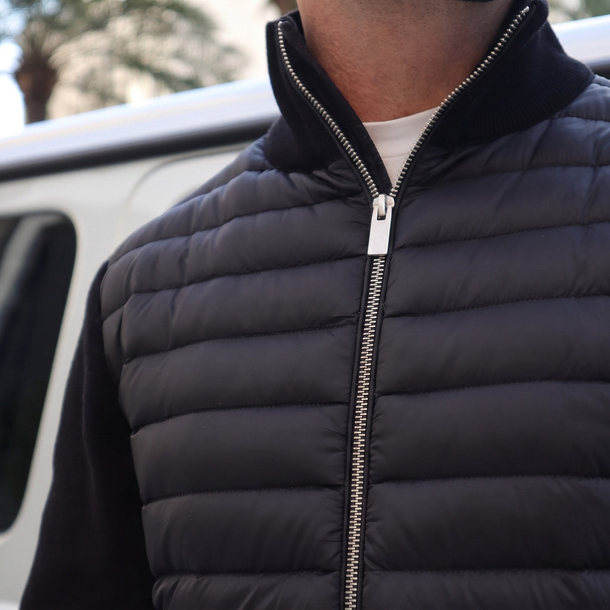 Oliver - Men's Knitted Sleeves Quilted Puffer Jacket - Puffer Jackets - Gray - Sarvento