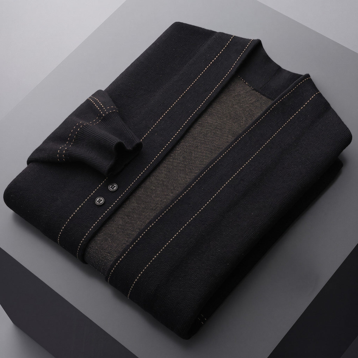 Oliver - Men's Lightweight Open Front Contrast Stitch Knitted Cardigan - Cardigans - Black - Sarvento