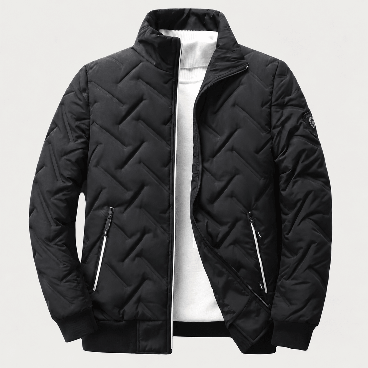 Oliver - Men's Lightweight Quilted Puffer Jacket with Zip Pockets and Stand Collar - Puffer Jackets - Black - Sarvento