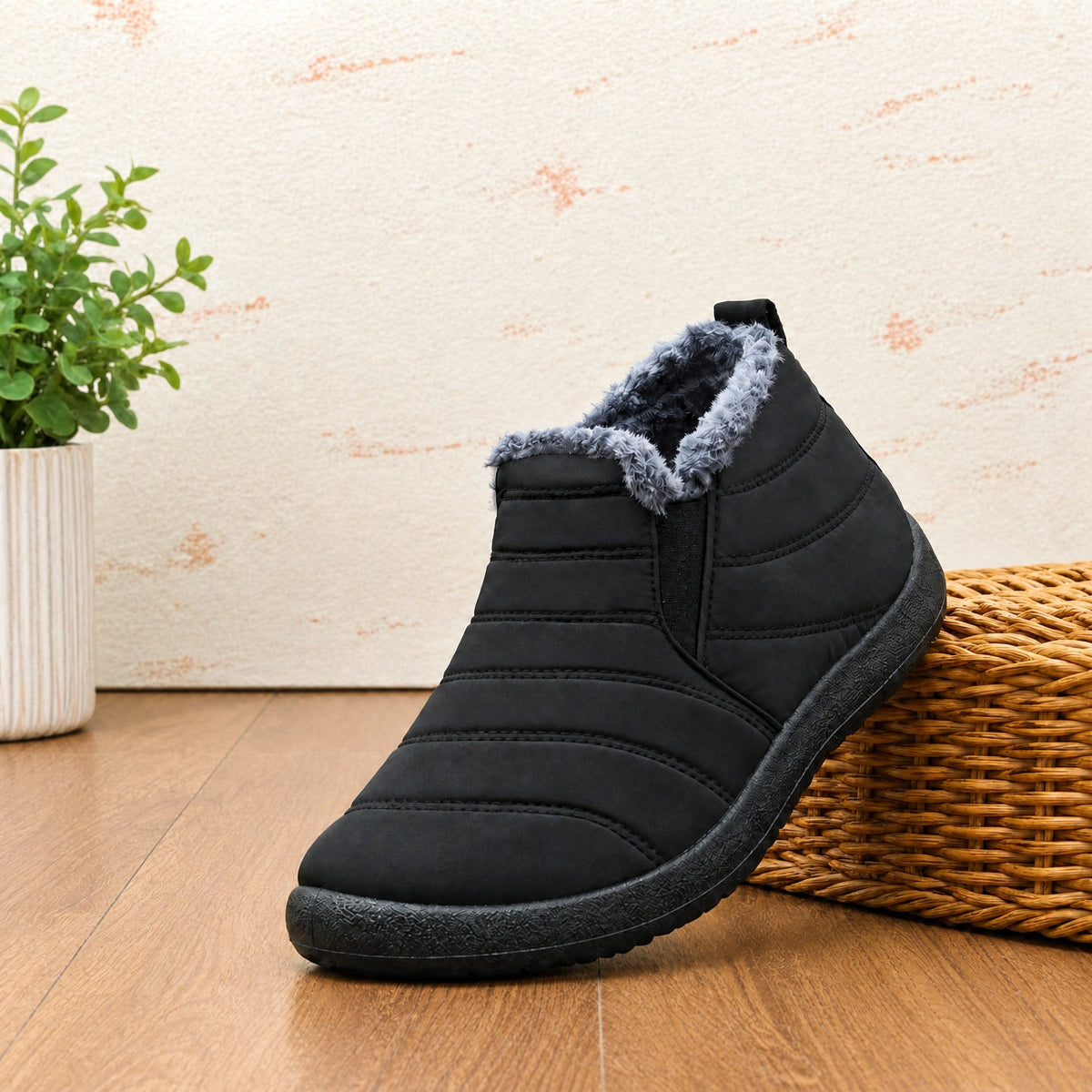 Oliver - Men's Orthopedic Slip-On Winter Ankle Boots with Warm Lining - Boots - Black - Sarvento