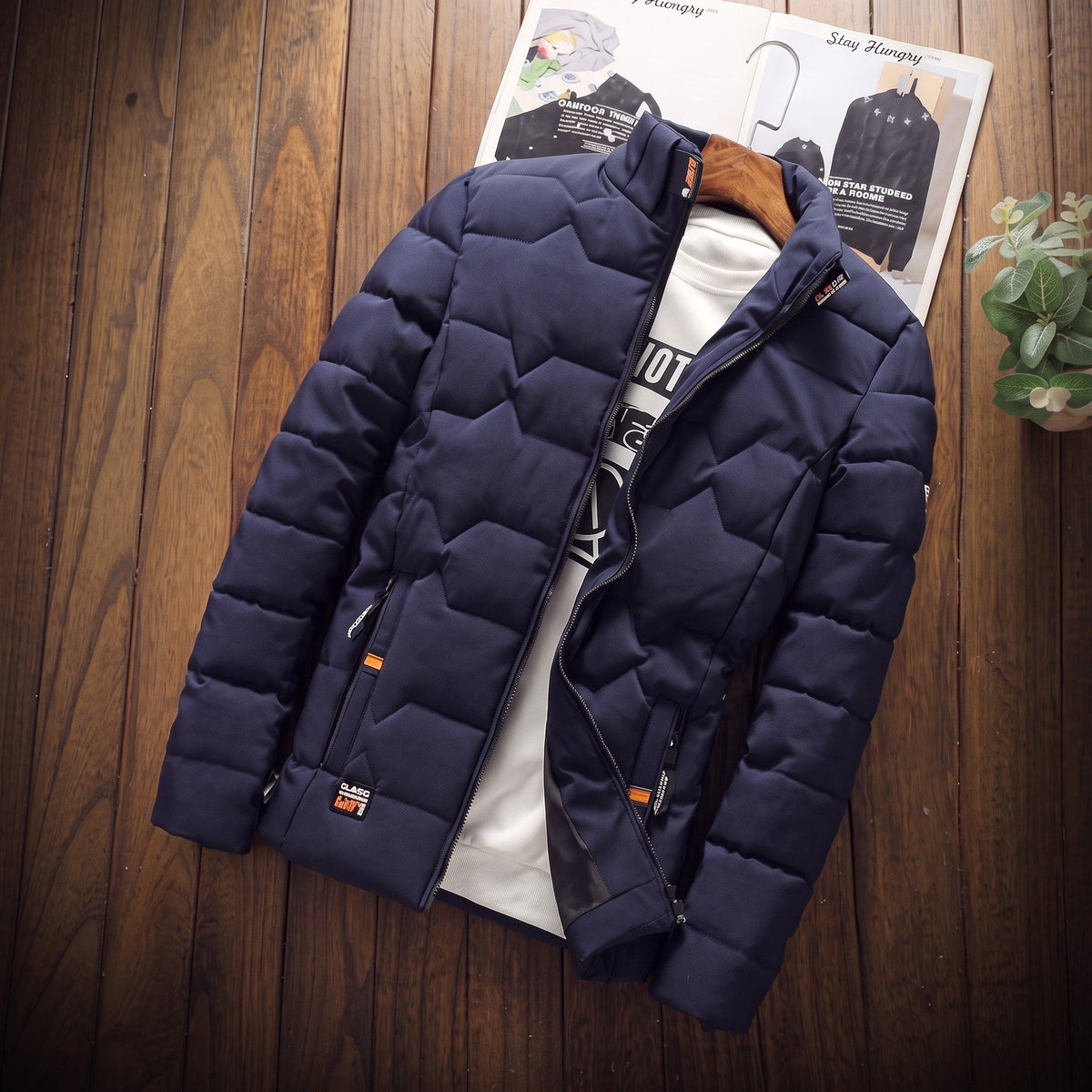 Oliver - Men's Quilted Puffer Jacket with Stand Collar and Zip Pockets - Puffer Jacket - Blue - Sarvento