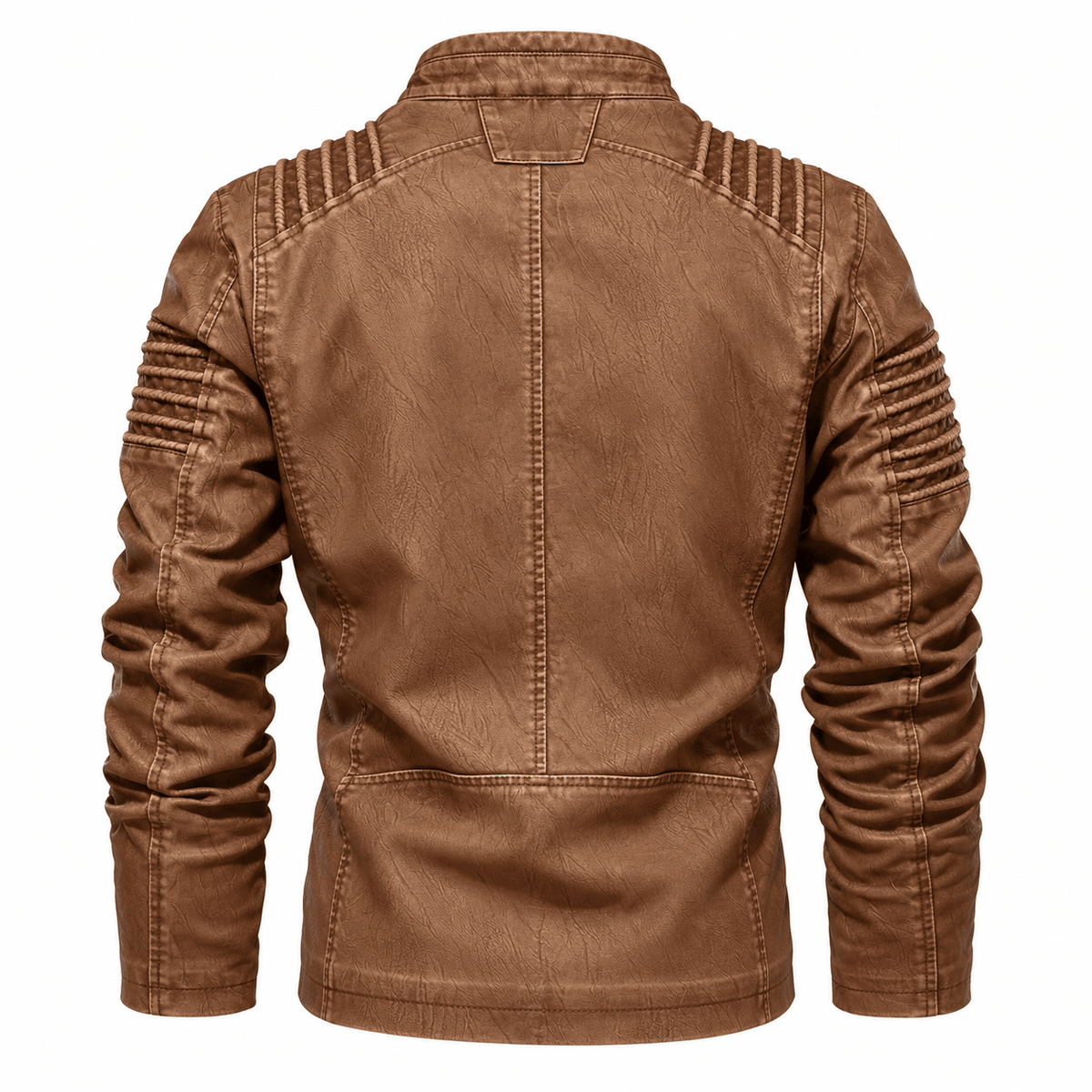 Oliver - Men's Quilted Shoulder Biker Jacket with Zip Pockets - Motorcycle Outerwear - Brown - Sarvento