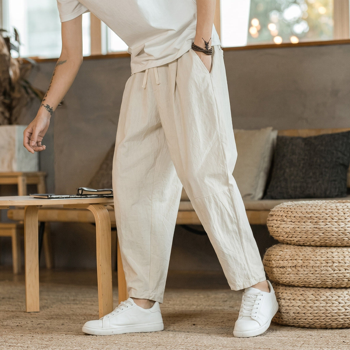 Oliver - Men's Relaxed Fit Elastic Waist Ankle-Length Trousers - Trousers - Khaki - Sarvento