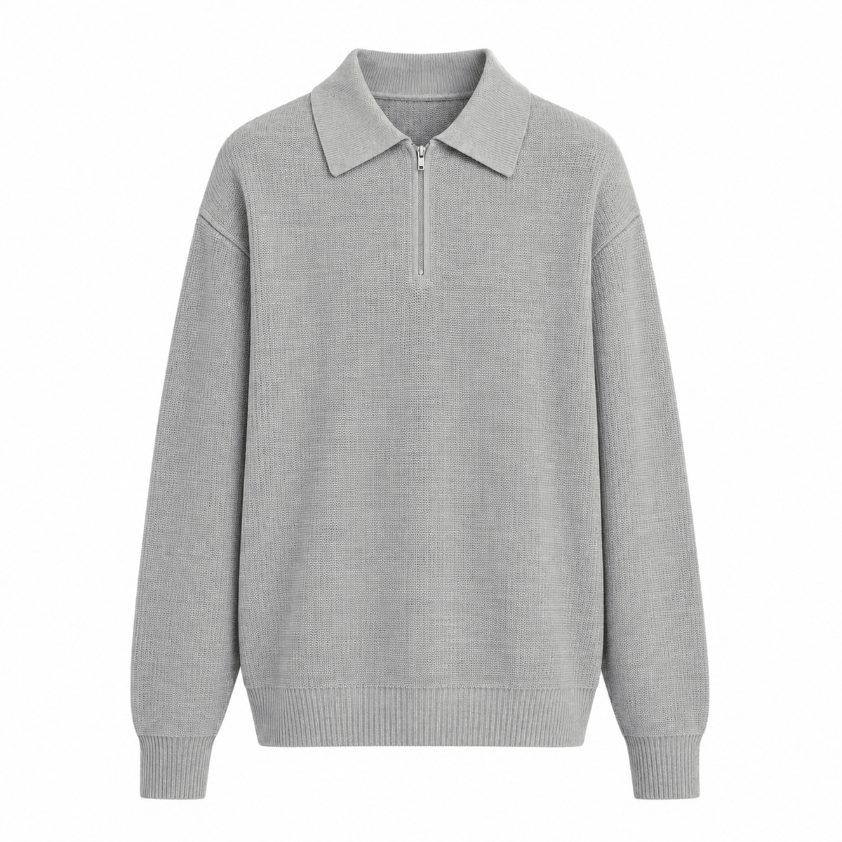 Oliver – Men’s Ribbed Quarter-Zip Polo Sweater - Sweaters - Gray - Sarvento