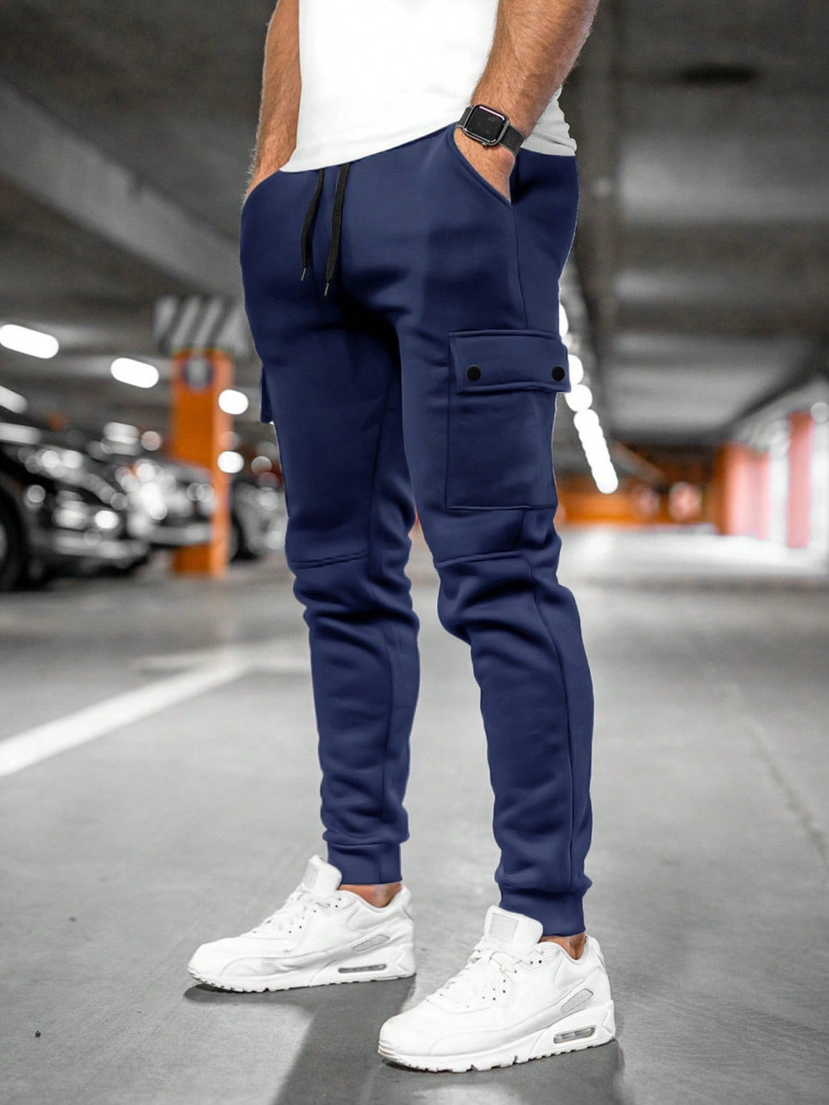 Oliver - Men's Slim Fit Cargo Jogger Pants with Drawstring Waist - Joggers - Navy Blue - Sarvento