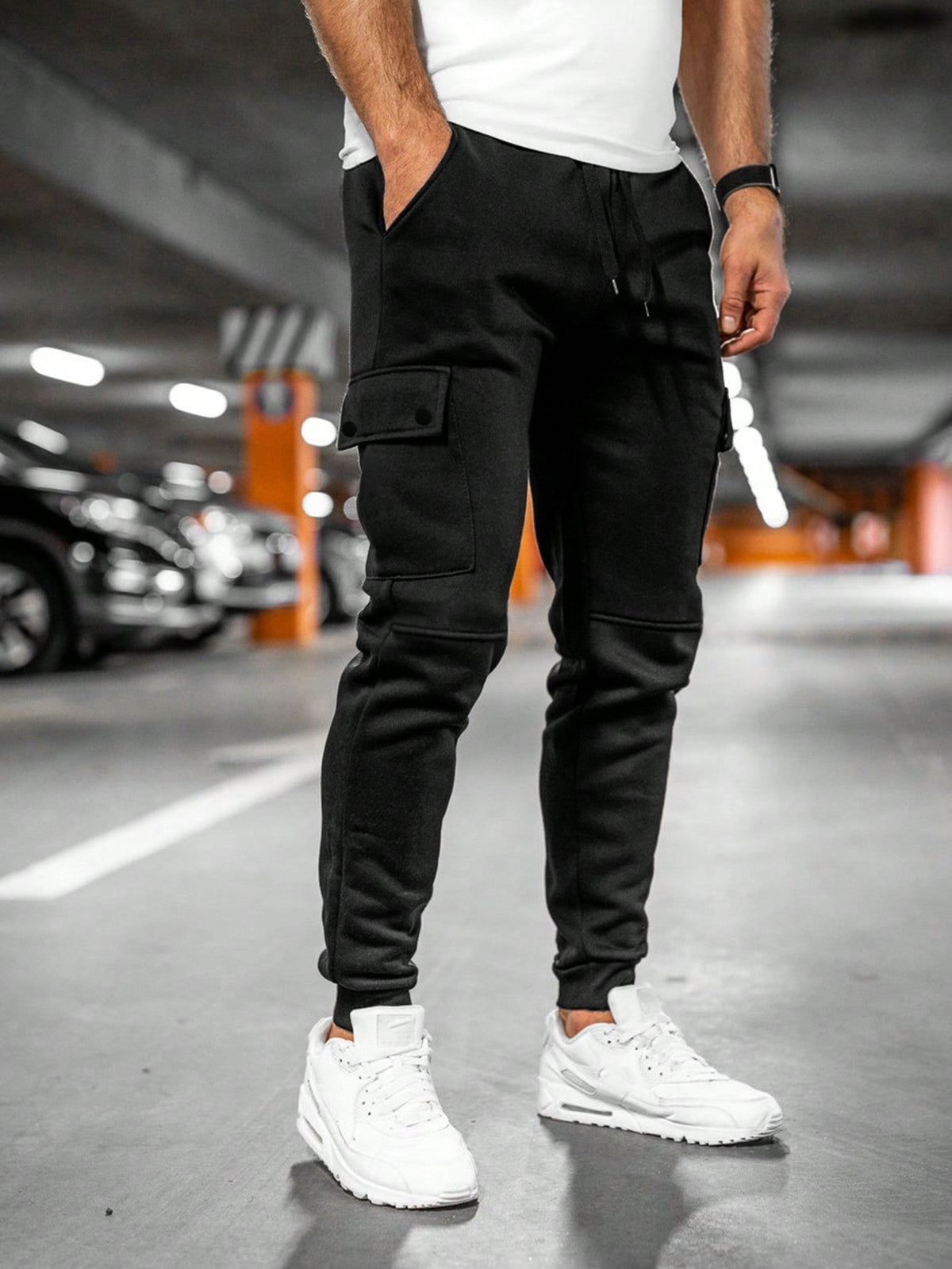 Oliver - Men's Slim Fit Cargo Jogger Pants with Drawstring Waist - Joggers - Black - Sarvento