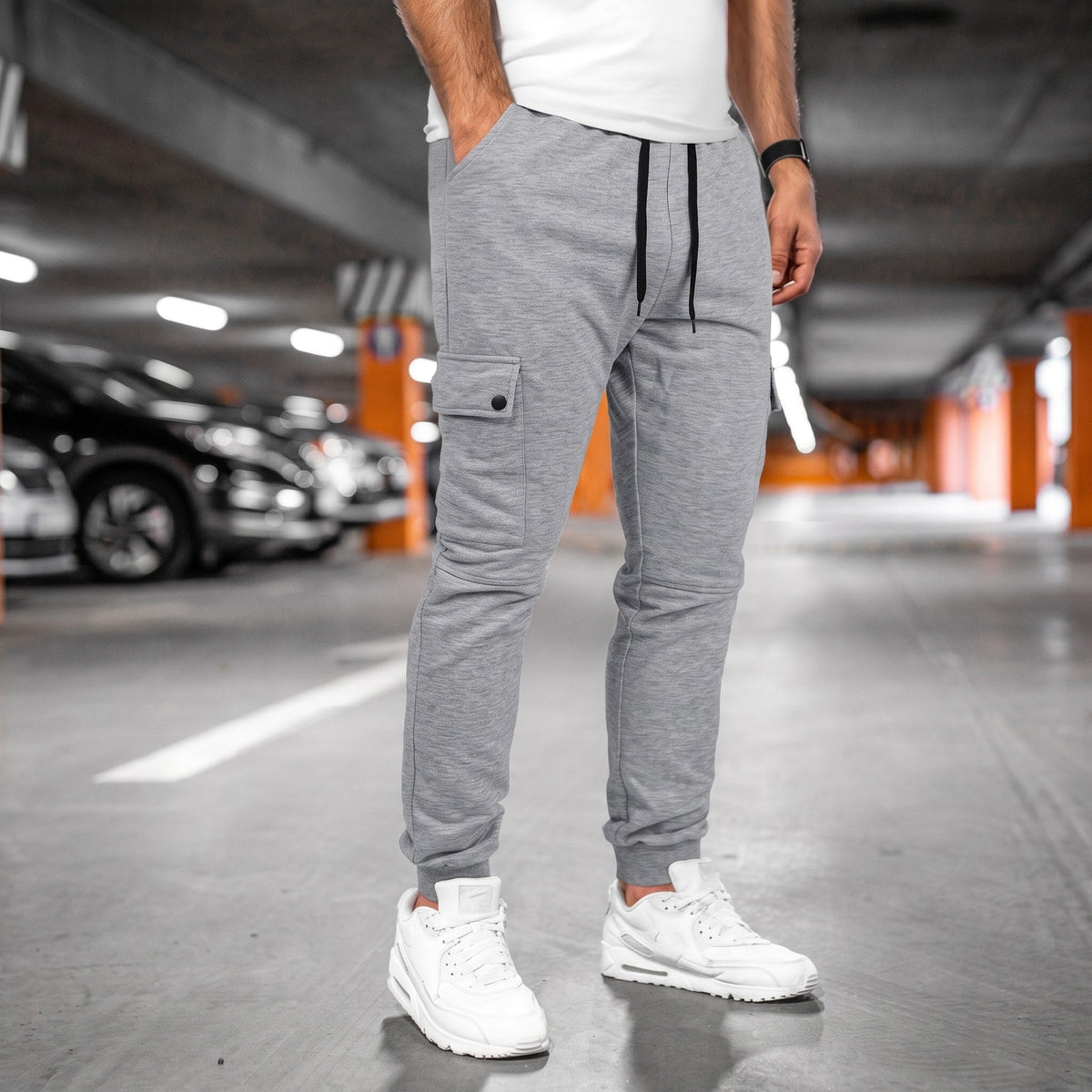 Oliver - Men's Slim Fit Cargo Jogger Pants with Drawstring Waist - Joggers - Light Gray - Sarvento