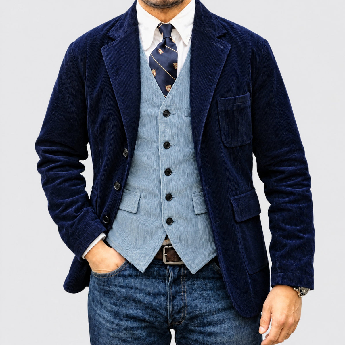Oliver - Men's Tailored Notch Lapel Jacket with Waistcoat Set - Blazers - Black - Parker&Brooks