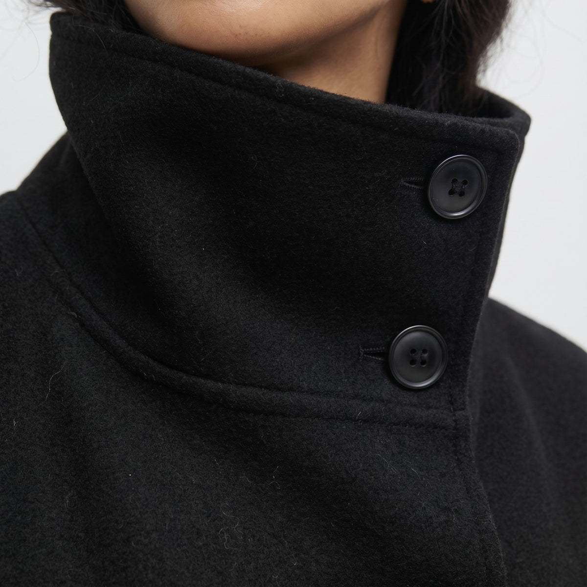 Olivia - Women's Belted Wrap Jacket with Stand Collar and Cape Sleeves - Capes - Black - Sarvento