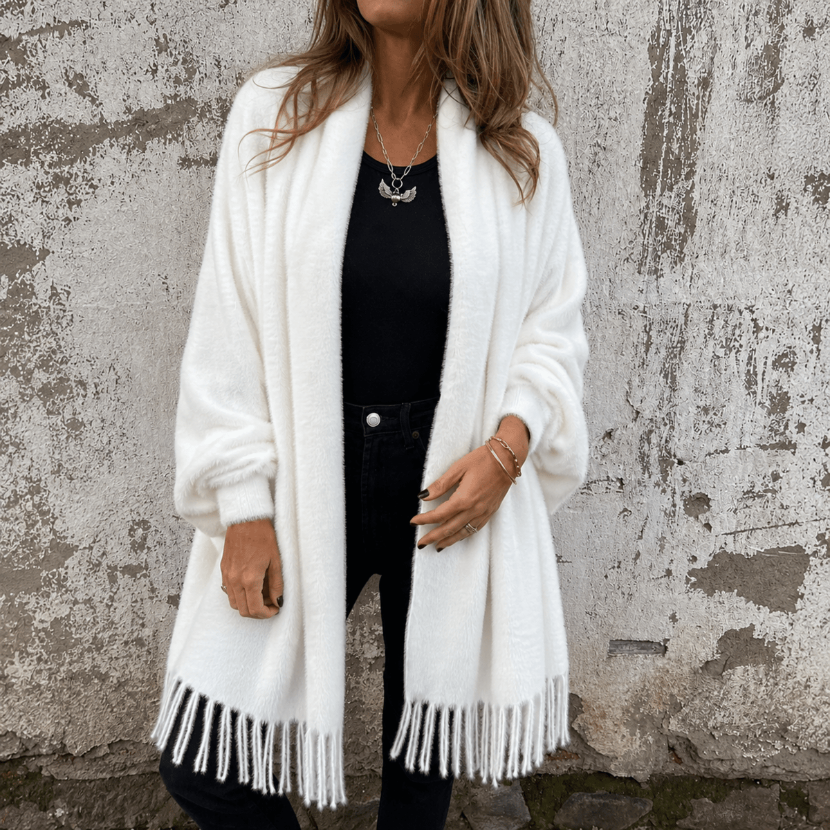 Olivia - Women's Oversized Open Front Wrap Cardigan - Cardigans - White - Parker&Brooks