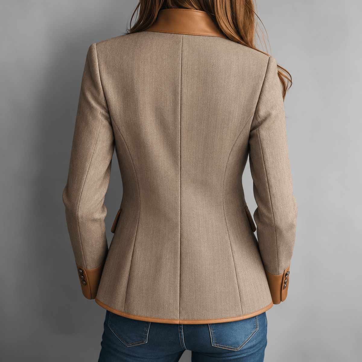 Olivia - Women's Tailored Collared Jacket with Contrast Trim and Button Front - Coats & Jackets - Brown - Sarvento