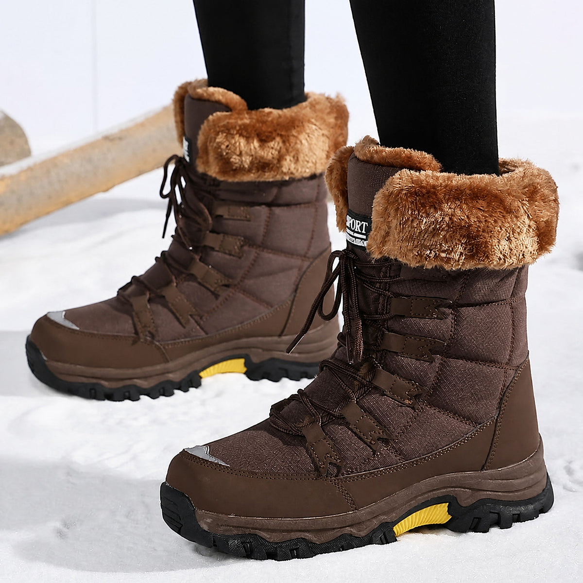 Rowan - Women's Orthopaedic Lace-Up Snow Boots with Faux Fur Trim - Boots - Brown - Parker&Brooks