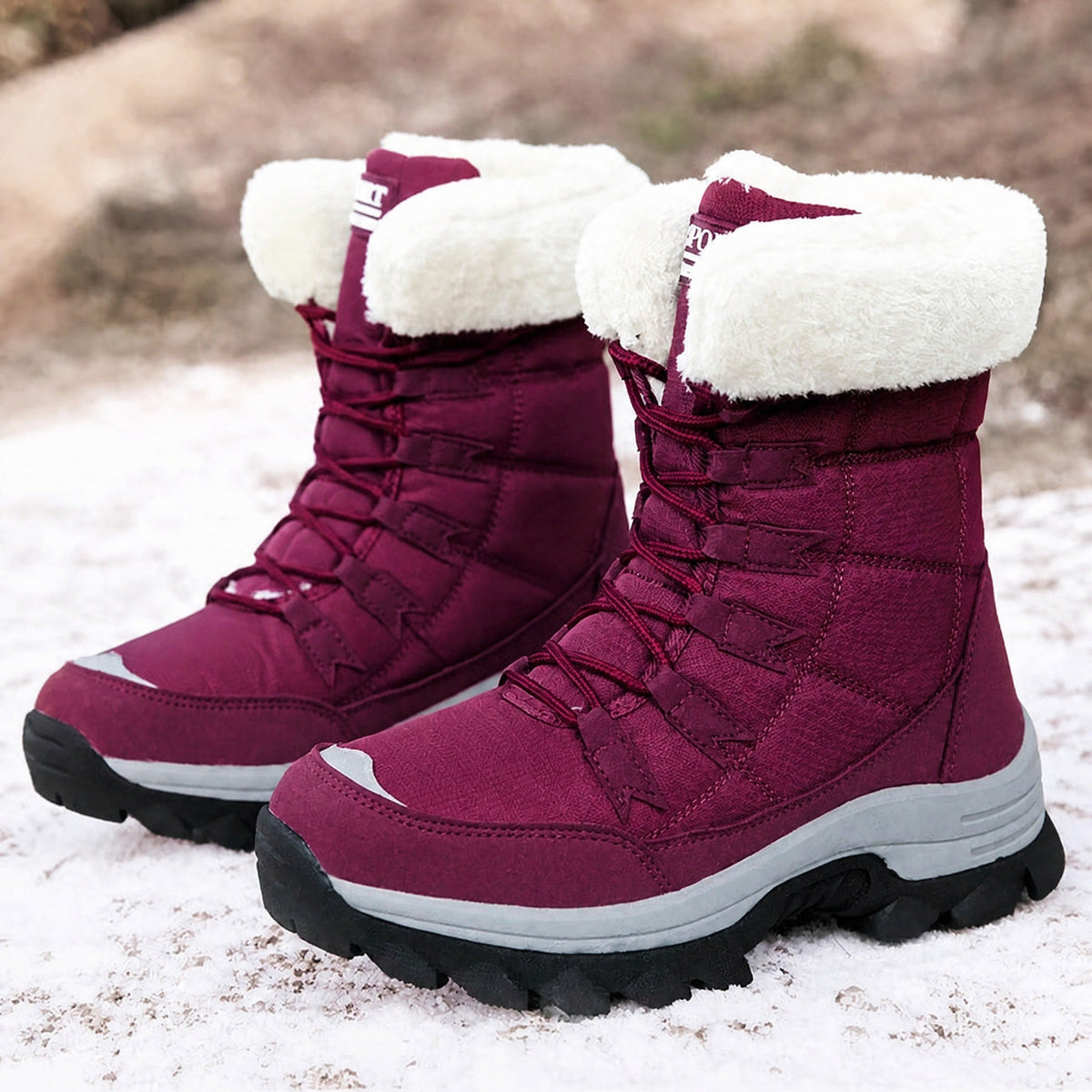 Rowan - Women's Orthopaedic Lace-Up Snow Boots with Faux Fur Trim - Boots - Purple - Parker&Brooks