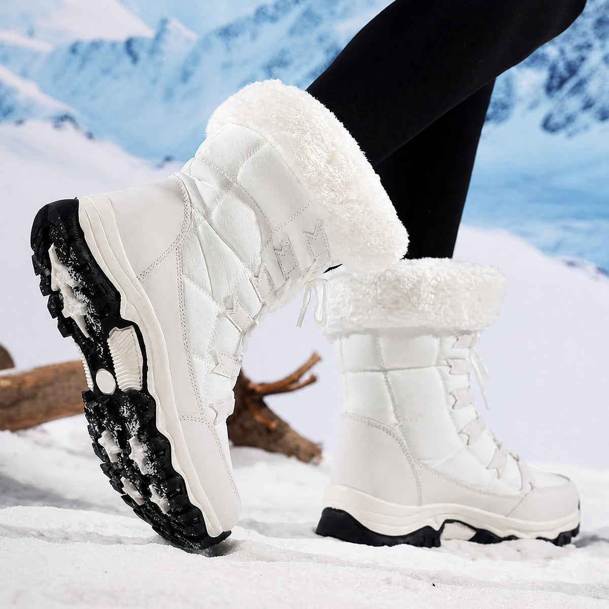 Rowan - Women's Orthopaedic Lace-Up Snow Boots with Faux Fur Trim - Boots - White - Parker&Brooks
