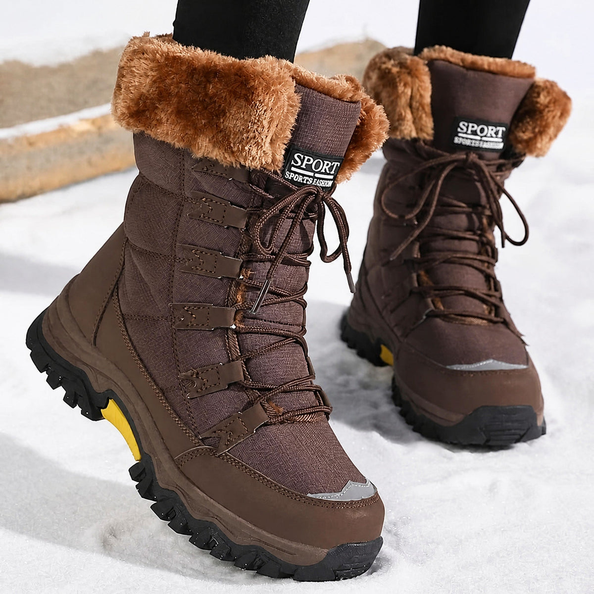 Rowan - Women's Orthopaedic Lace-Up Snow Boots with Faux Fur Trim - Boots - Brown - Parker&Brooks