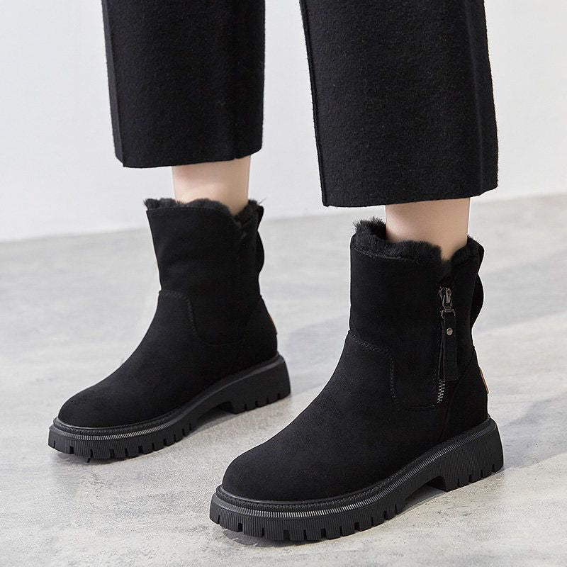 Rowan - Women's Orthopedic Faux Fur Trim Ankle Boots with Side Zip - Boots - Black - Parker&Brooks