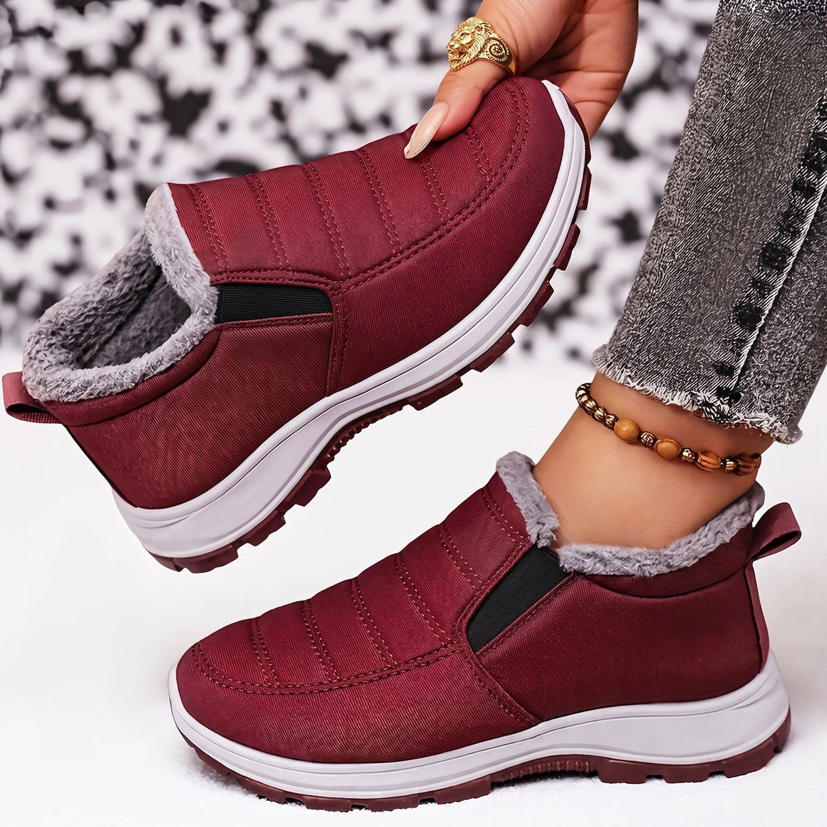 Rowan - Women's Orthopedic Fleece-Lined Slip-On Snow Boots - Boots - Red - Parker&Brooks