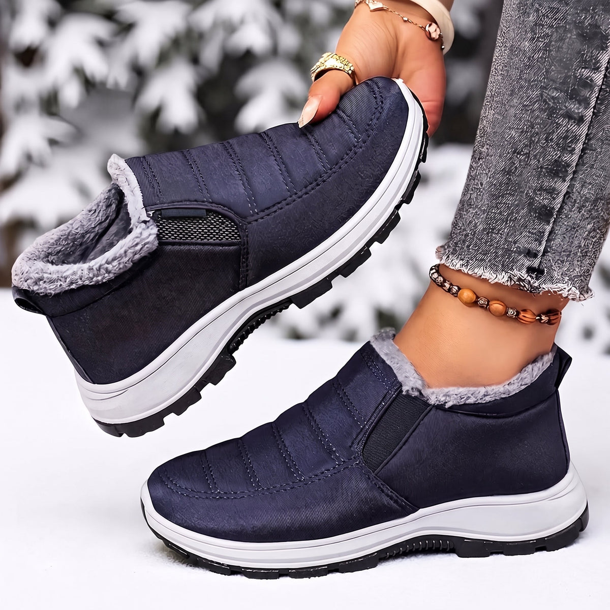 Rowan - Women's Orthopedic Fleece-Lined Slip-On Snow Boots - Boots - Blue - Parker&Brooks