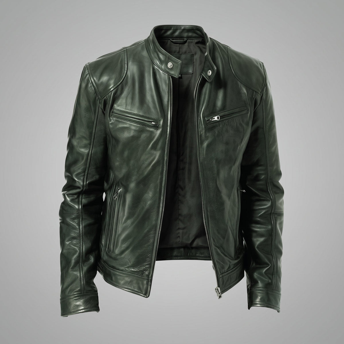 Siegfried - Men's Band Collar Transitional Multi-Pocket Jacket - Motorcycle Outerwear - Green - Parker&Brooks