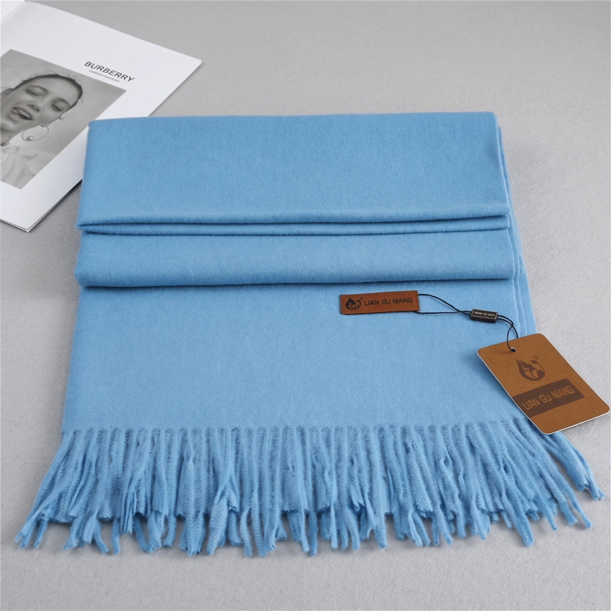 Sofia – Women’s Soft Woven Winter Scarf with Tassel Fringe - Scarves & Shawls - Blue - Sarvento