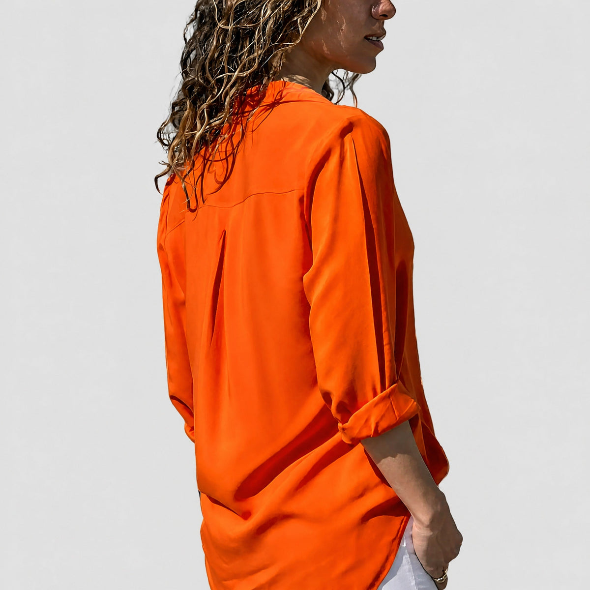 Sophia - Women's Long Sleeve Button-Down Collared Blouse - Blouses - Orange - Parker&Brooks