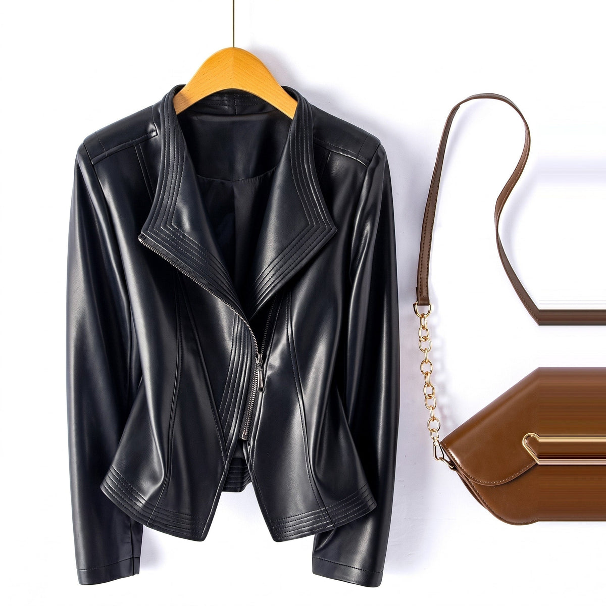 Sophia - Women's Structured Asymmetrical Zip Moto Jacket - Motorcycle Outerwear - Black - Parker&Brooks