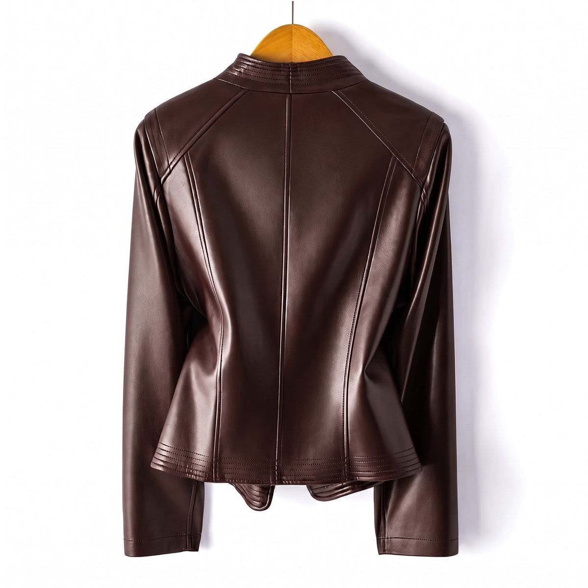 Sophia - Women's Structured Asymmetrical Zip Moto Jacket - Motorcycle Outerwear - Dark Red - Parker&Brooks