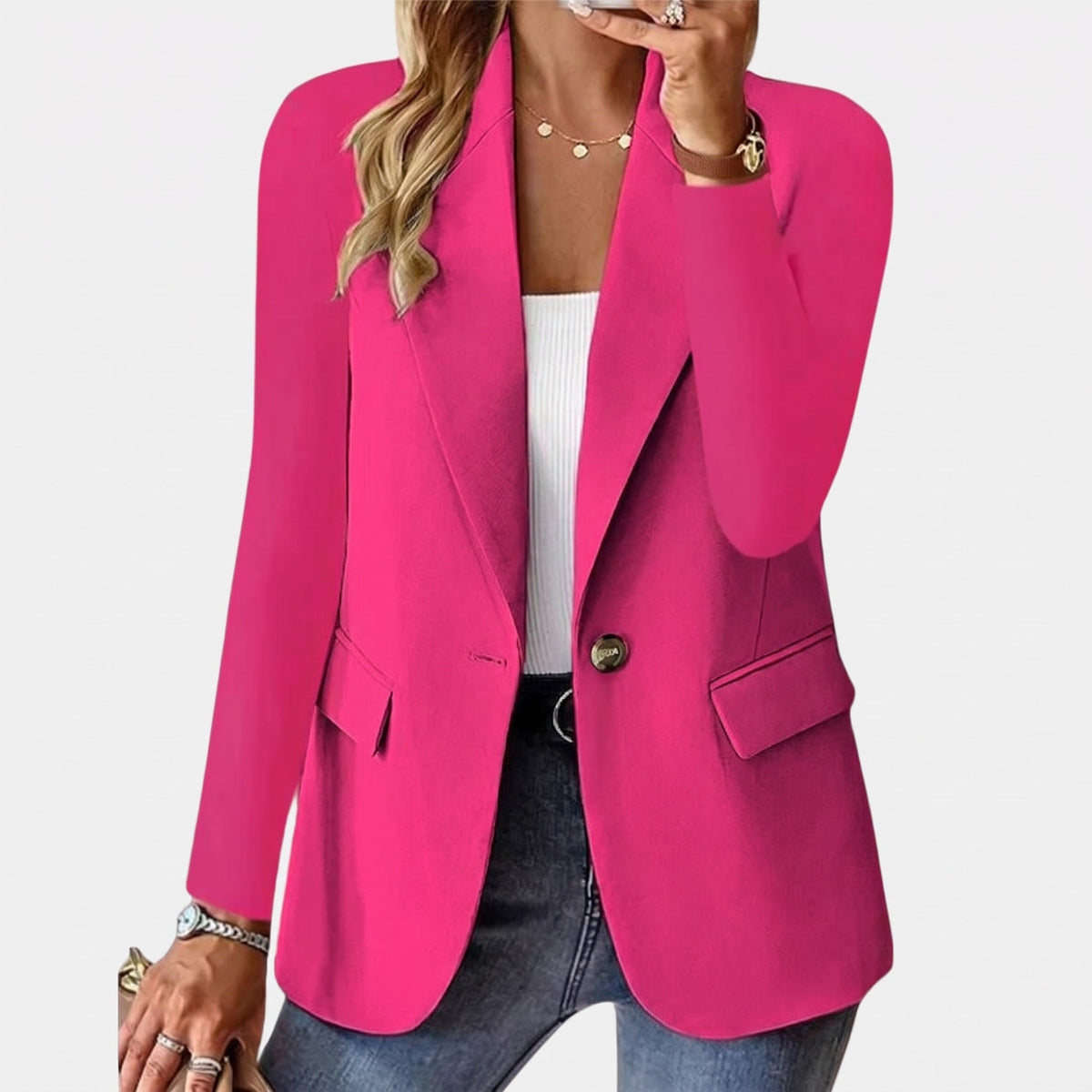 Sophia - Women's Tailored Single-Breasted Blazer with Notch Lapel - Blazers - Pink - Sarvento