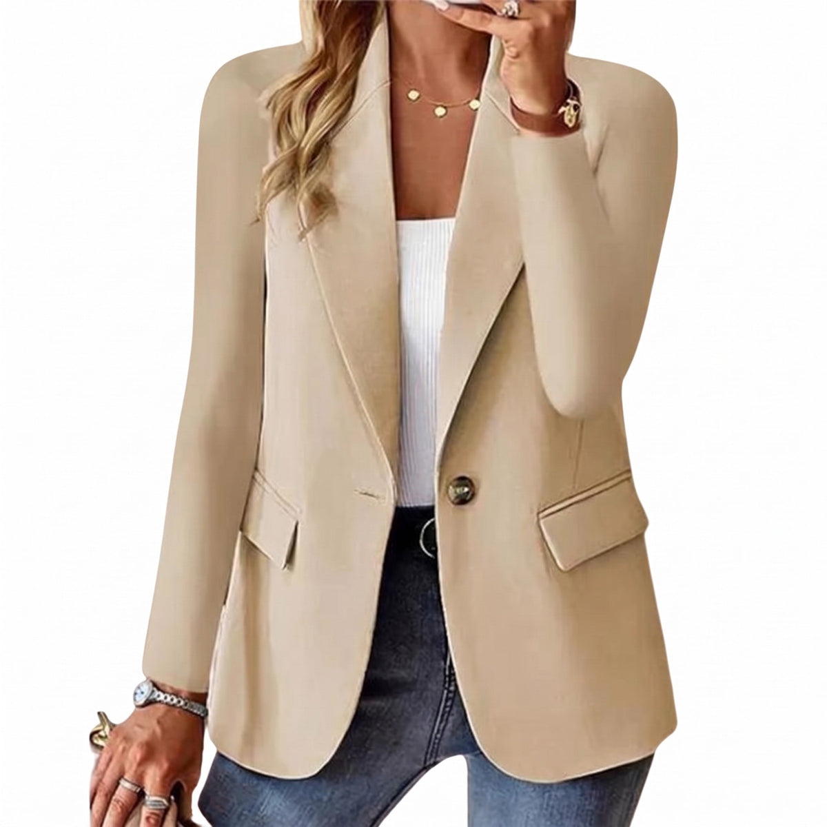 Sophia - Women's Tailored Single-Breasted Blazer with Notch Lapel - Blazers - Apricot - Sarvento