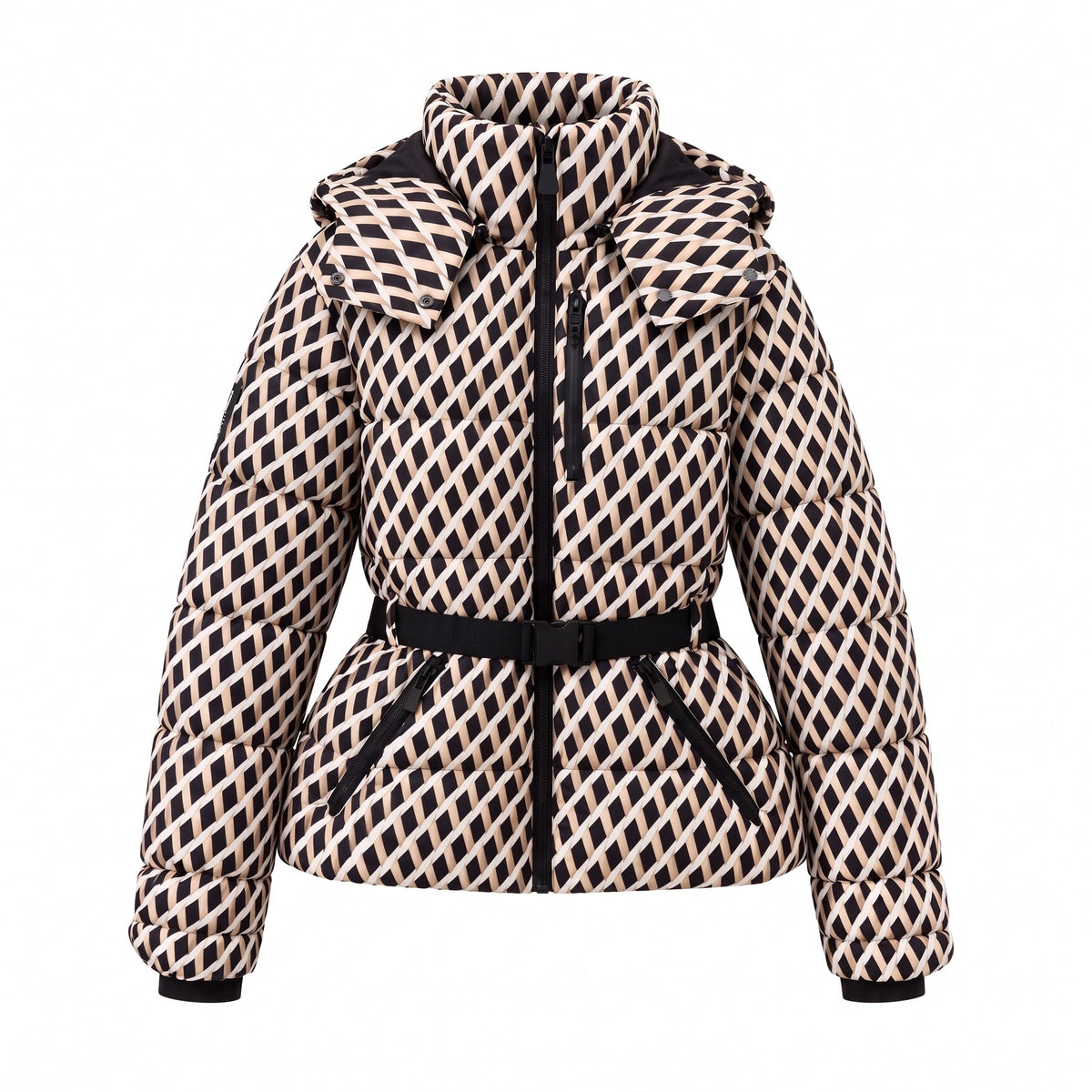 Sophie - Women’s Belted Puffer Jacket with Stand Collar and Zip-Off Hood - Puffer Jackets - Cream - Sarvento